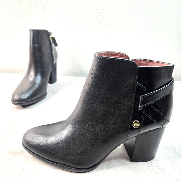 Louise et Cie Shoes - Louise et Cie Ankle Booties Leather  Black Preppy Chunky Block Heel Boots Sz 7.5